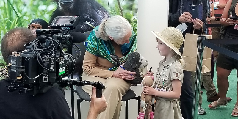 Dr. Jane Goodall at her booth 
