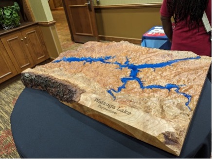 DEM data converted to a CNC file used to carve Watauga Lake out of wood.